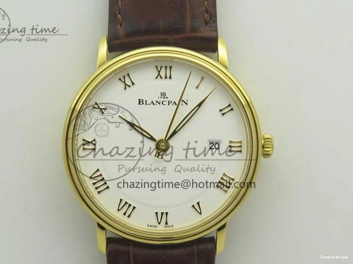 0318 WellDesigned Villeret 6651 YG ZF 1:1 Best Edition White Dial on Brown Leather Strap A 8000